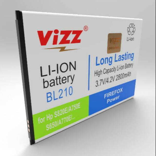 Baterai vizz LENOVO BL210 BL 210 A536M S820 S650 A328 A606 batre battery double power ic original