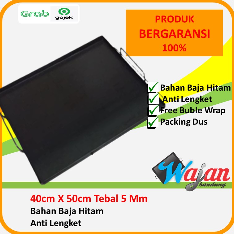 Wajan Kotak Penggorengan Roti Bakar John Kebab Anti Lengket Baja Hitam 40 x 50 cm