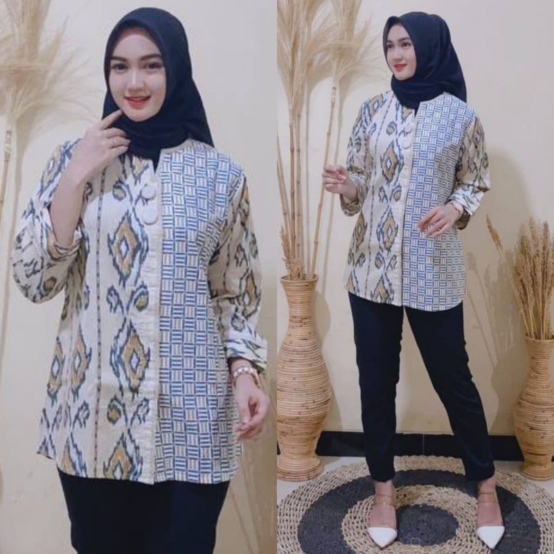tey-17 Batik wanita ASJ SA HRB026 Kenongo Kemeja Tosca Pendek-NEW SONGKET IJO