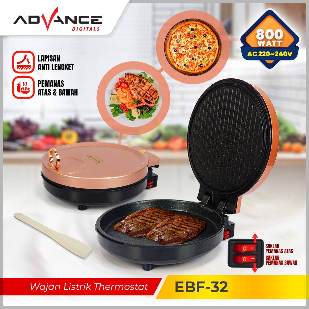 【Garansi 1 Tahun】Advance EBF32 Wajan Pemanggang Listrik Alat Pemanggang Daging dan Membuat Pizza serbaguna