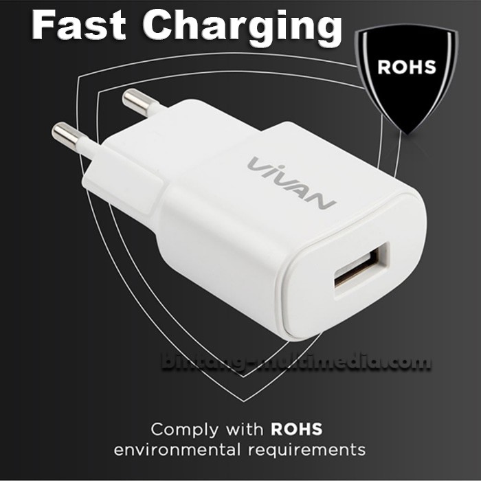 Charger Vivan Power Oval 2A USB Adaptor 2 Ampere Garansi 1 YEAR FREE KABEL