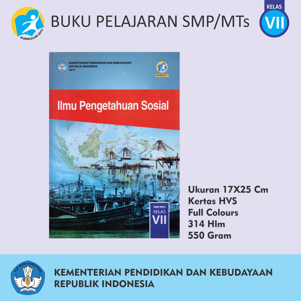 Buku Pendidikan Tingkat SMP MTs Kelas VII Matematika Bahasa Inggris Indonesia Penjaskes Seni Budaya IPA IPS Prakarya-VII IPS