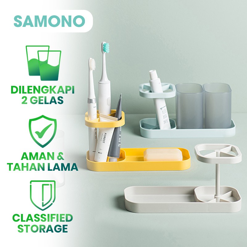 Tempat Sikat Gigi Gelas Plastik SAMONO SS001 Organizer Shelf Set Tempat Alat Kamar Mandi Premium