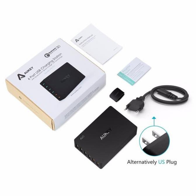 NEW- Aukey Charger 6 Port USB Quick Charge 3.0 Fast Charging PA-T11 - Hitam