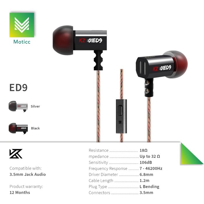 KZ ED9 WITH MIC 1DD DYNAMIC EARPHONE
