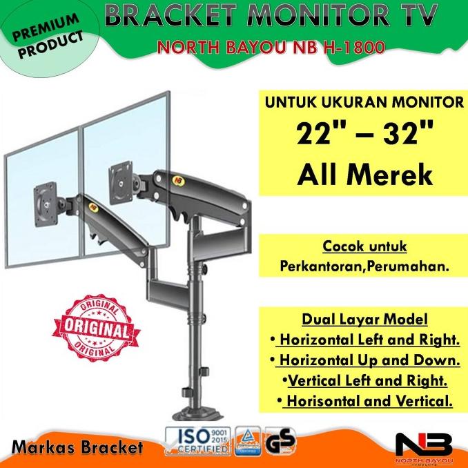 BRACKET BRECKET BREKET MONITOR PC DUA LAYAR 22 - 32 INCH NB H180