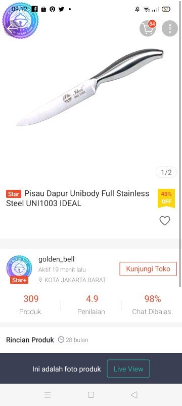 Pisau Dapur Unibody Full Stainless Steel Uni1003 Ideal