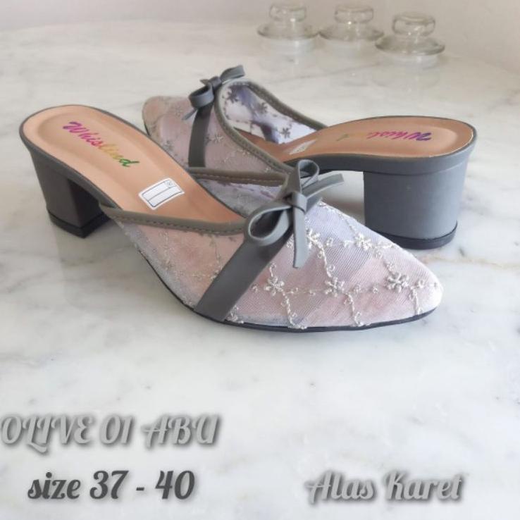 Harga Murah.. WHISLIND - SENDAL HELLS WANITA SLOP 5 CM BROKAT PITA SOL KARET | SENDAL PESTA SENDAL K
