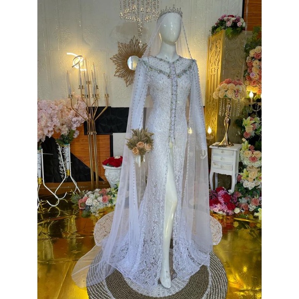 GAUN WEDING DRESS BELAH EKOR LANSUNG /GAUN MODREN BERPAYET// BAJU AKAD PENGANTIN MODERN