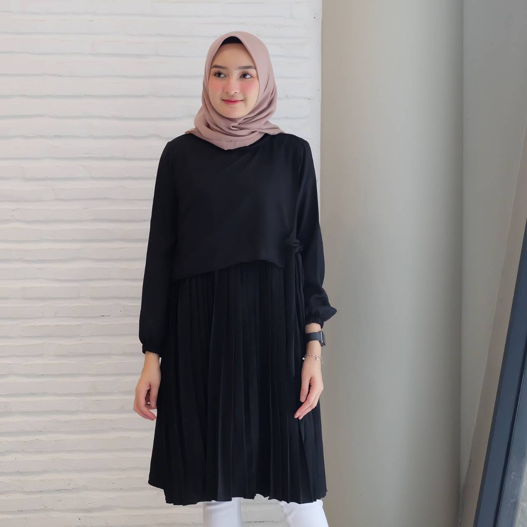  Tunik  Ines Hitam  best seller termurah terlaris promo rempel plisket Shopee Indonesia