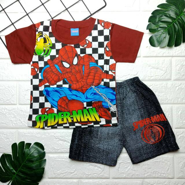 SETELAN BAJU ANAK  LAKI2  1 5 TAHUN BERGAMBAR SPIDERMAN 