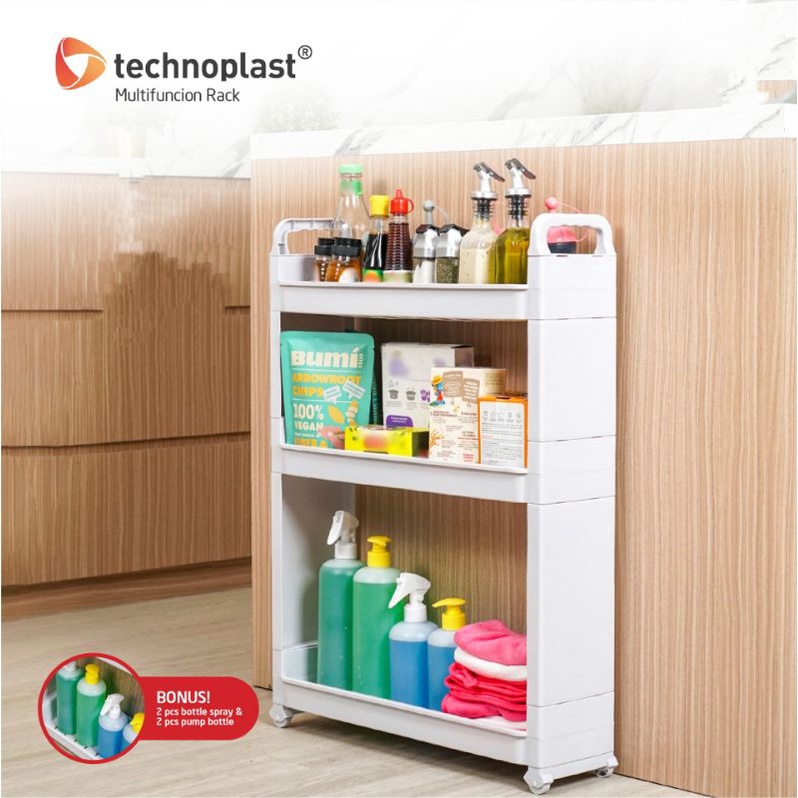 Rak Troli 4 susun organizer rak roda salon dapur tempat bumbu slim kecil kokoh plastik tebal technop