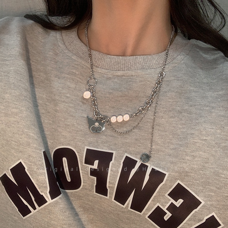 Kalung Rantai Klavikula Bahan Titanium steel Aksen Mutiara