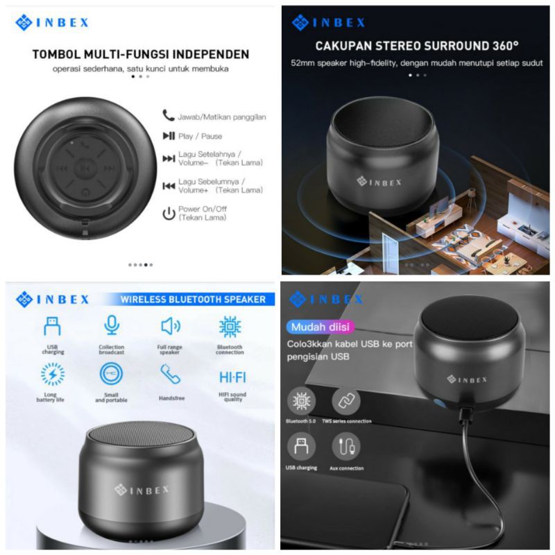 INBEX Bluetooth speaker tws built-in-mic handsfree bass stereo call