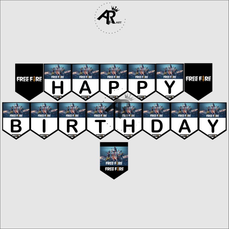Banner Ulang Tahun Free Fire / Banner Happy Birthday Free Fire / Bunting Flag Karakter