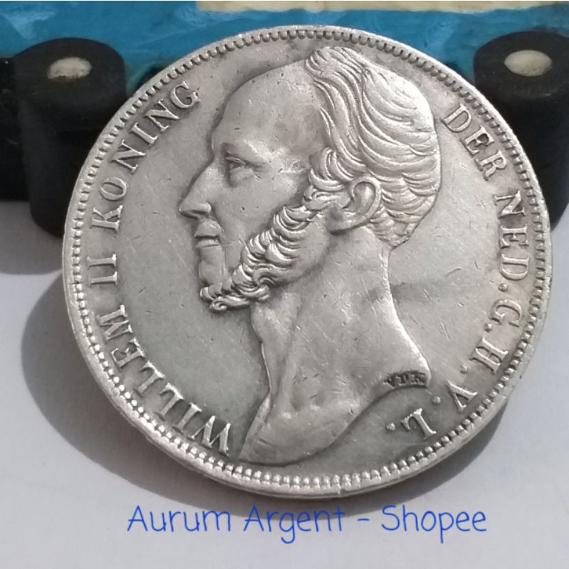 SW21G-1.. 1 PC KOIN PERAK KUNO ASLI 1 G WILLEM II KONING TH 1847. -- SILVER COIN --