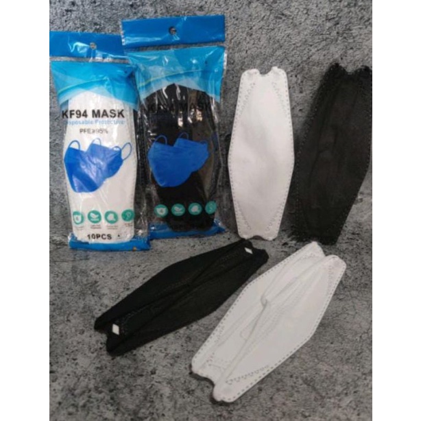 MASKER KF94 4PLY HIJAB HEADLOOP HITAM PUTIH BIRU - ECERAN