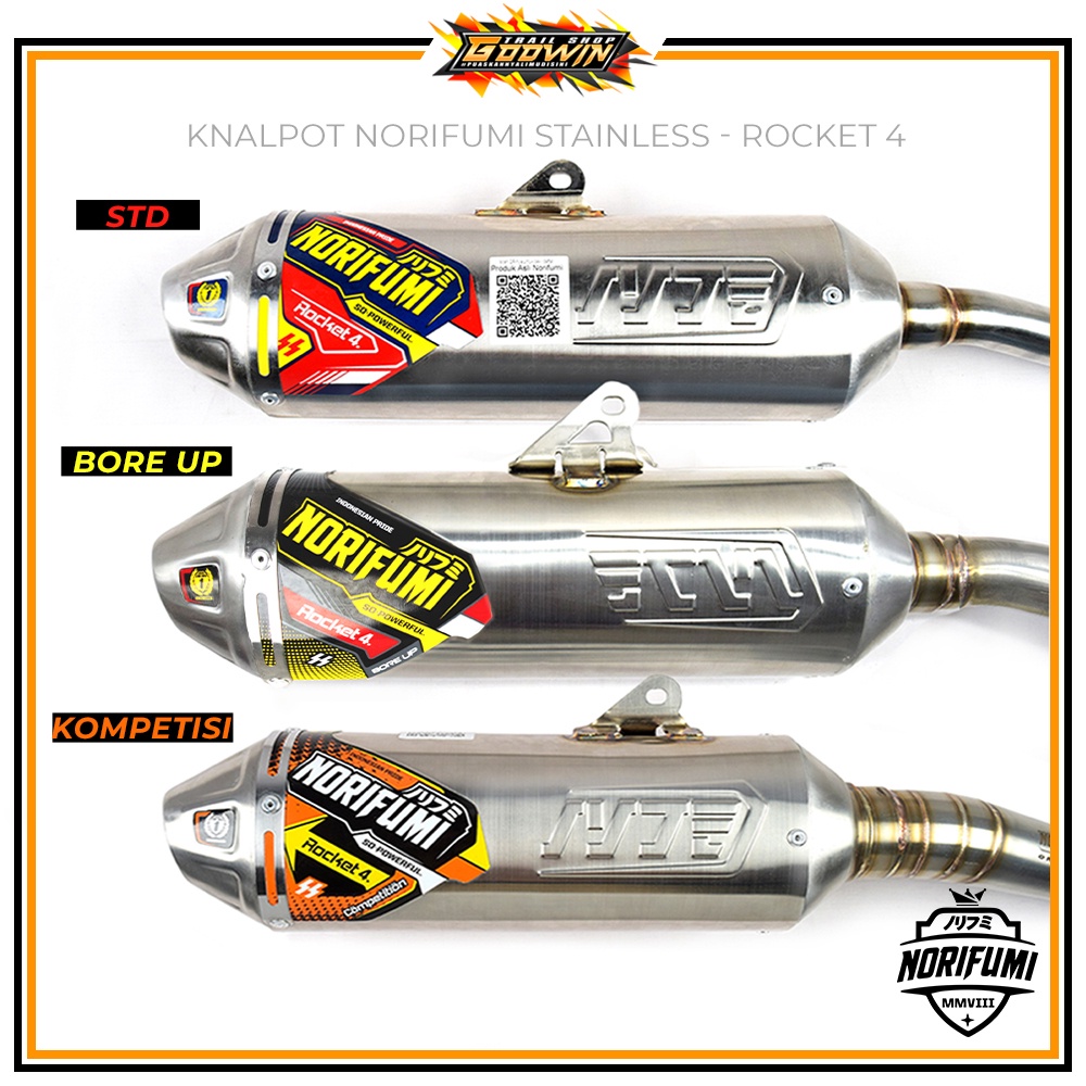 Knalpot NORIFUMI ROCKET 4 TITANIUM KOMPETISI BORE UP SE KLX 150 BF DT / KLX 140 BUILT UP CRF 150 L WR 155 R Stainless ORIGINAL