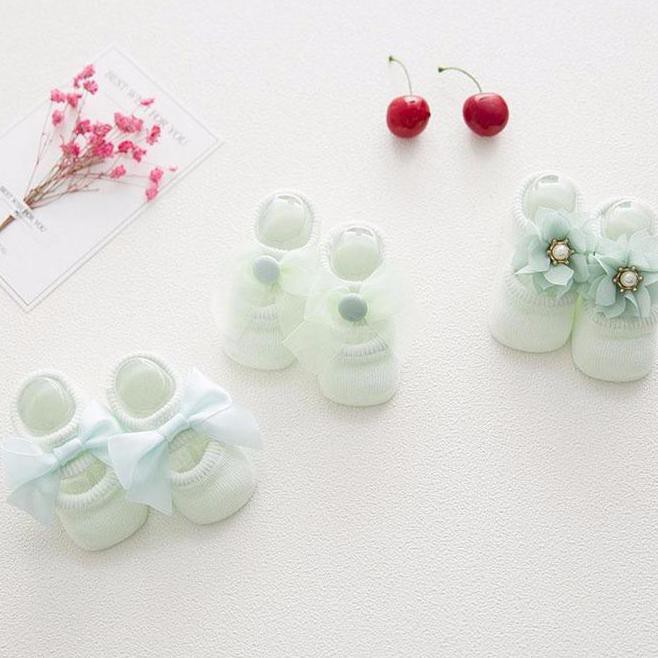 OE17 3 PASANG KAOS KAKI PITA - BABY BALERINA SOCKS - KAOS KAKI BAYI - GREEN GOK0