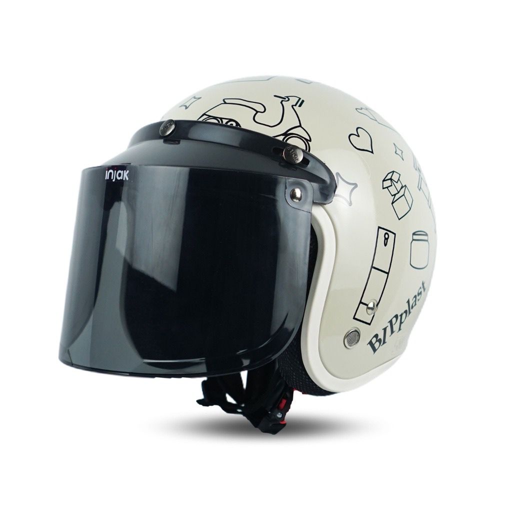 Helm Retro Dewasa SNI BR01 Girlstuff Cream Gloss Terbaru Bisa COD