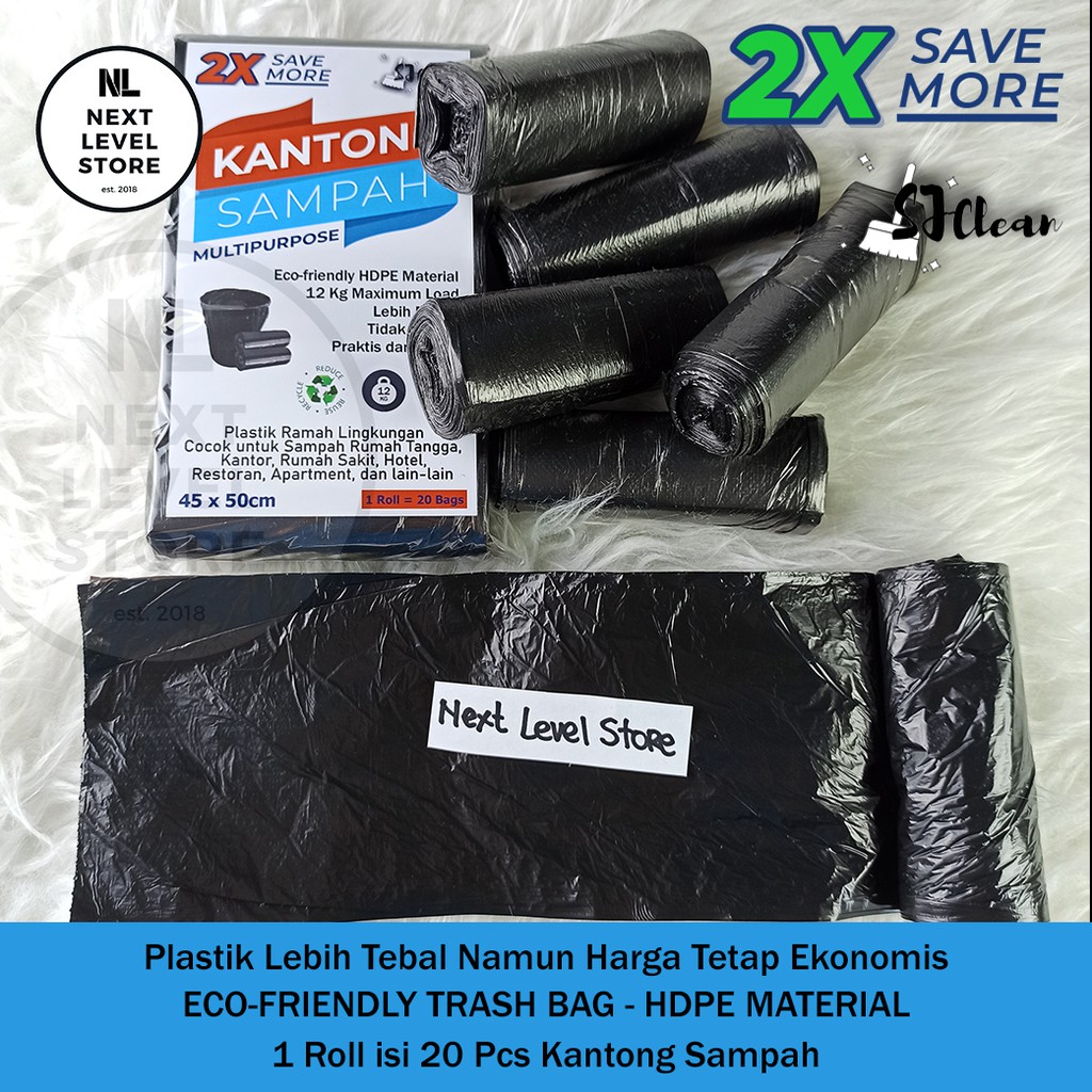 SJclean Kantong Sampah  20 pcs  Tebal 20 μm Premium Trash Garbage Bag Uk. 45 x 50 Original Kresek