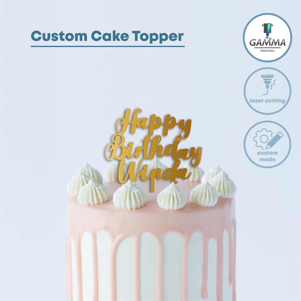 Custom Cake Topper Tulisan Happy Birthday Akrilik Hiasan Kue Gift