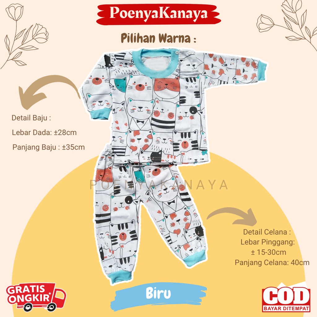 Setelan Baju Bayi Piyama Bayi Panjang MEOW Viori Size 6-18 Bulan SPY183