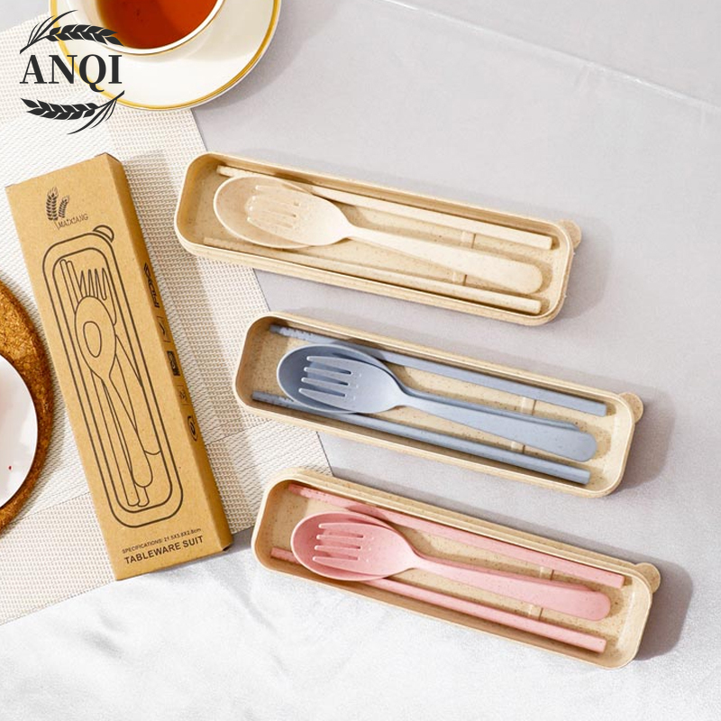 ANQI  Set Alat Makan Wheat Straw Tableware 4 in 1 / VS-23