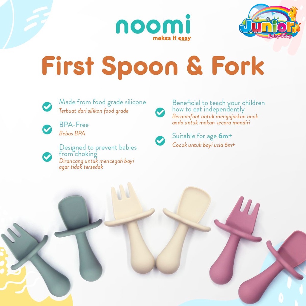 Noomi SIlicone First Spoon &amp; Fork Set - Sendok Bayi