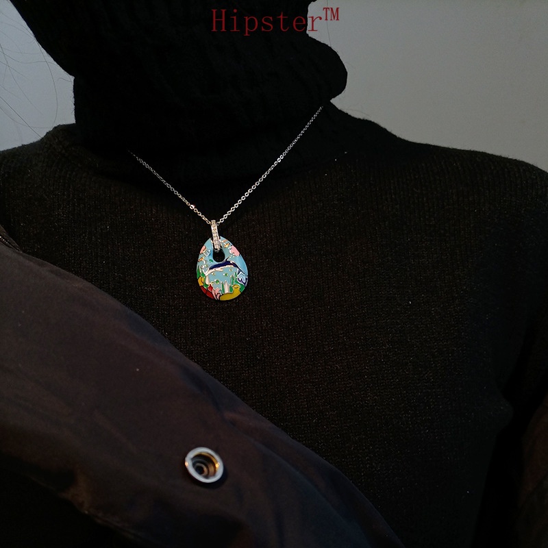 Cute Funny Personality Cartoon Dolphin Paradise Colorful Enamel Pendant Necklace