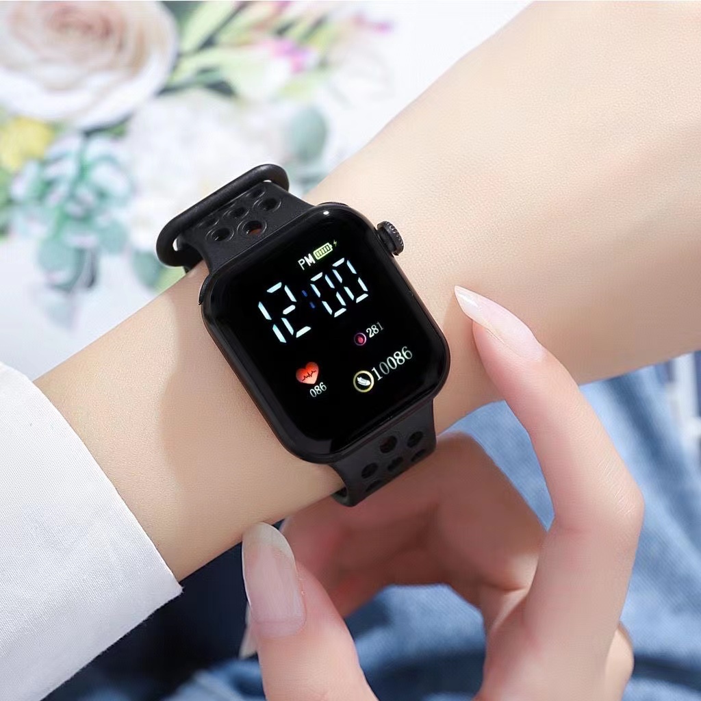 [ COD ] Jam Tangan Digital LED Wanita Dan Pria Strap Rubber Dial Kotak Tampilan Layar Besar