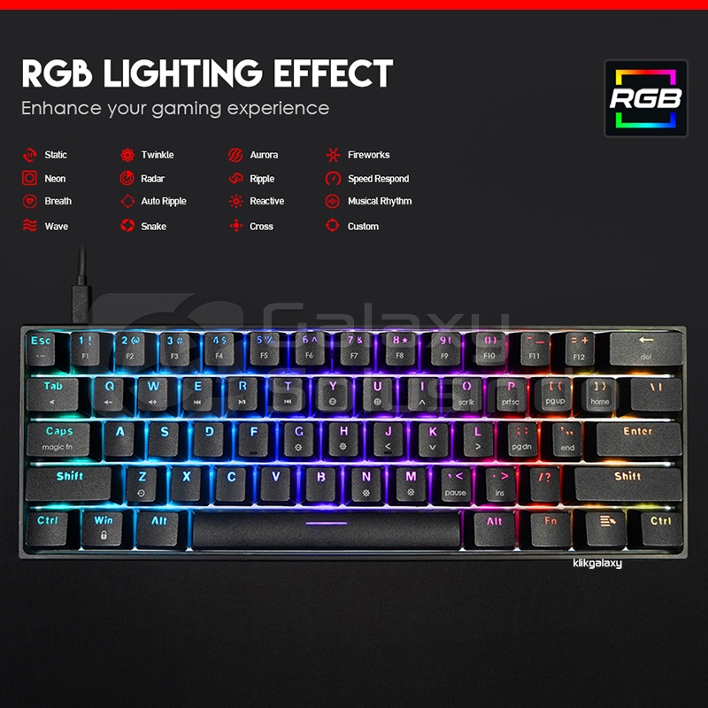 Fantech MK857 MAXFIT61 60% Mechanical Gaming Keyboard Black - Red Switch