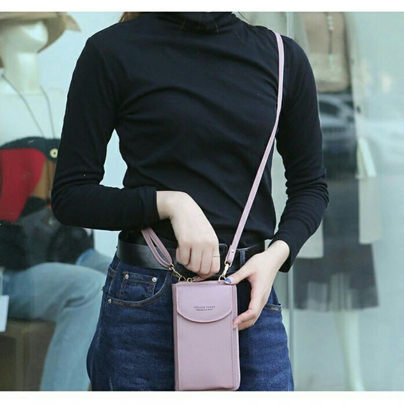 Sling Bag Wanita Kecil/Dompet Multifungsi Wanita/Tas Slempang Dompet Pendek Wanita/Warna Soft Simple