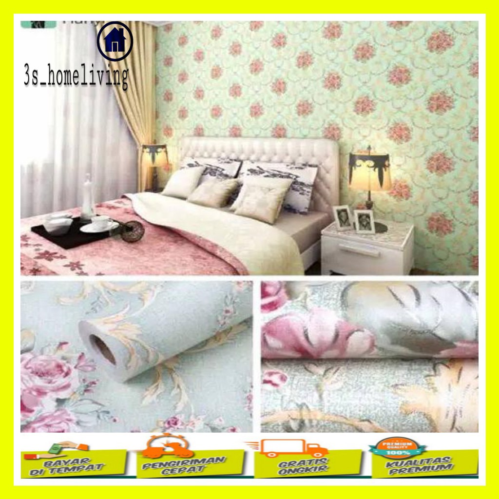 Wallpaper Dinding Shaby Tosca Wallpaper Bunga Wallpaper Hijau Tosca