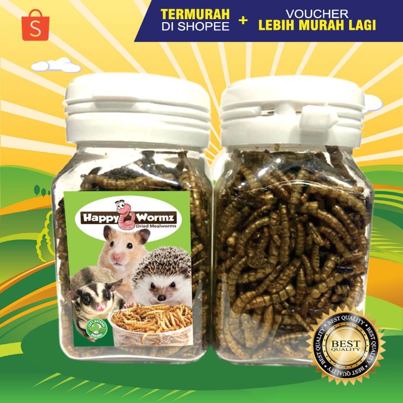 MEALWORM BOTOL - DRIED MEALWORM ULAT HONGKONG KERING SNACK HAMSTER SUGAR GLIDER LANDAK