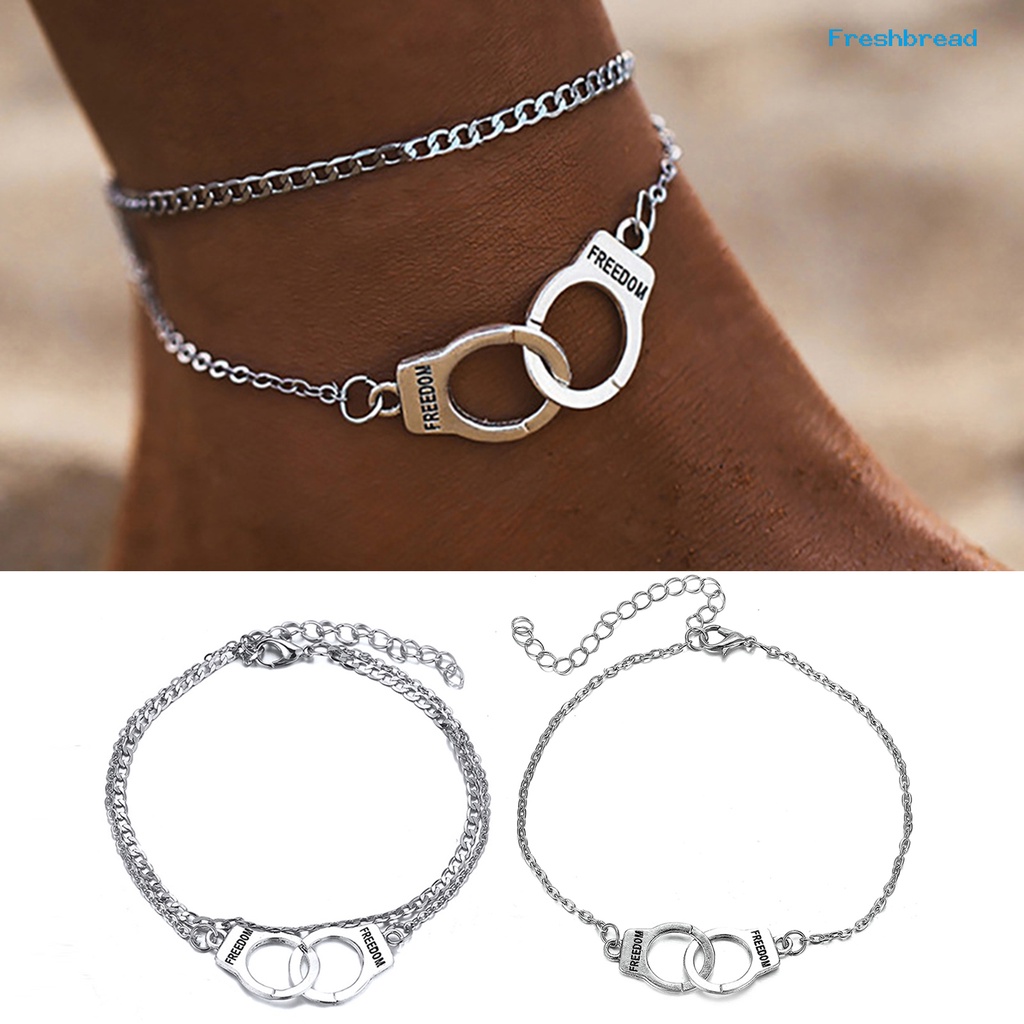 Terlaris Handcuffs Dangle Freedom Letter Women Anklet Alloy Extension Chain Adjustable Beach Anklet Foot Jewelry