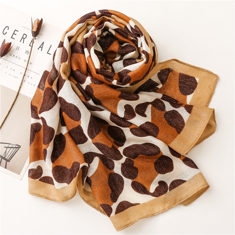 ITSFRIDAY ISELA Scarf  - Premium Pashmina Shawl Selendang Syal Pasmina Hijab Import Motif Leopard HEZNY Coklat Cream