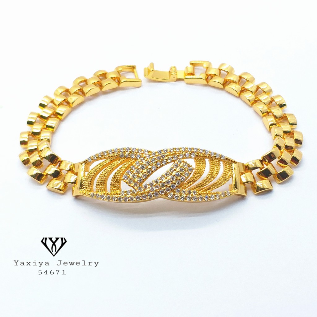 

Gelang Plat Lapis emas Motif permata Perhiasan imitasi Yaxiya 1331