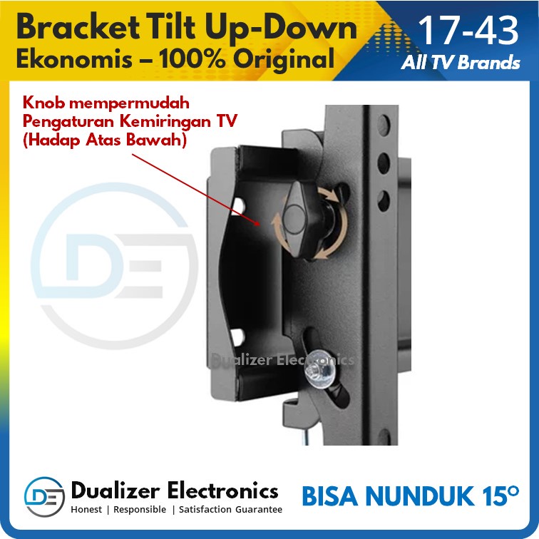 Bracket TV LED LCD 43 42 40 32 24 22 Inch smart android digital tv | IMPORT - Adjustable Tilting Hadap Bawah (Nunduk) Waterpass