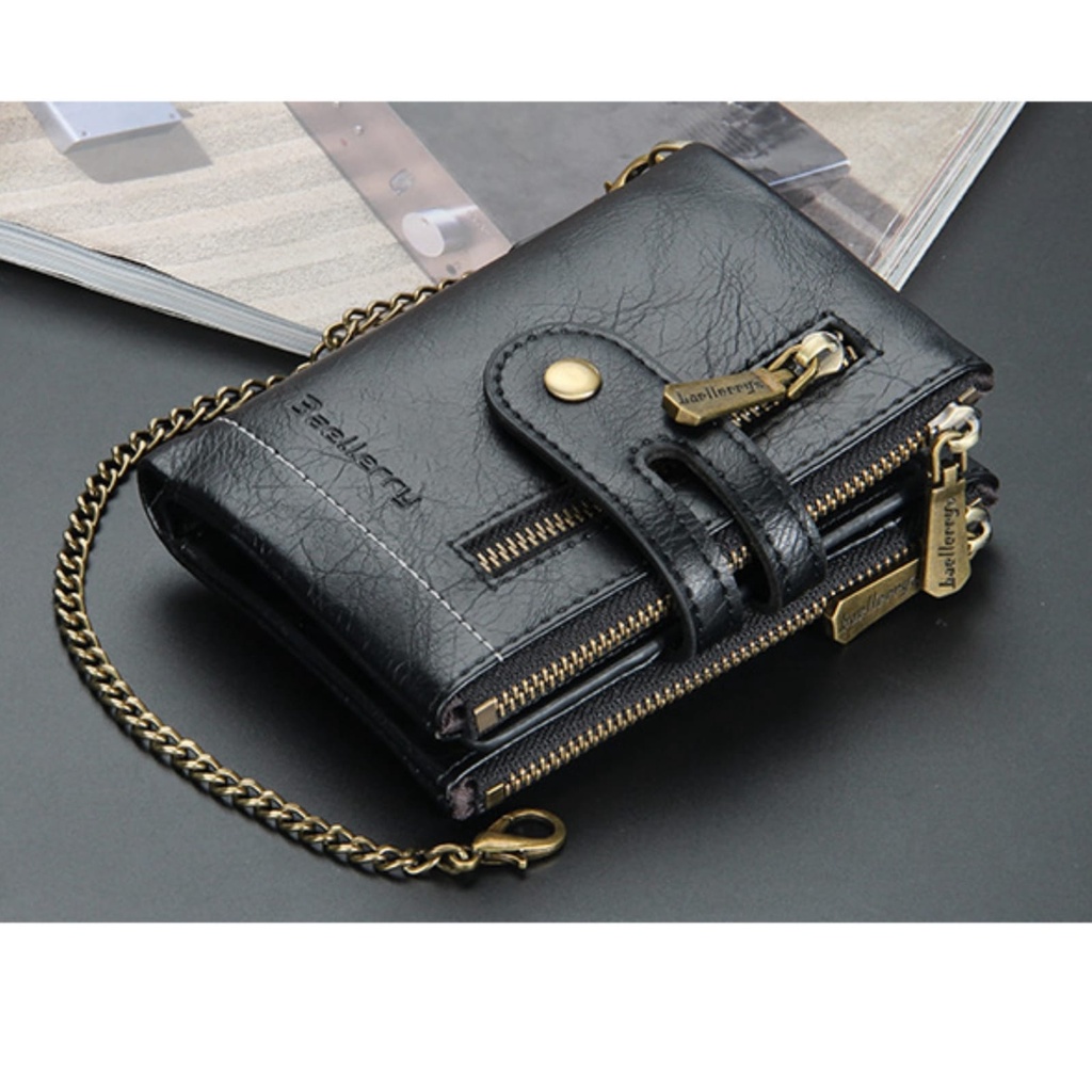 DOMPET LIPAT RANTAI WANITA KECIL BAELLERRY ORIGINAL KULIT WA483B5 SEOUL HITAM IMPORT KOREA PREMIUM SLOT KARTU UANG RESLETING KOIN BATAM BRANDED CEWEK MURAH REMAJA KEKINIAN SIMPLE TIPIS