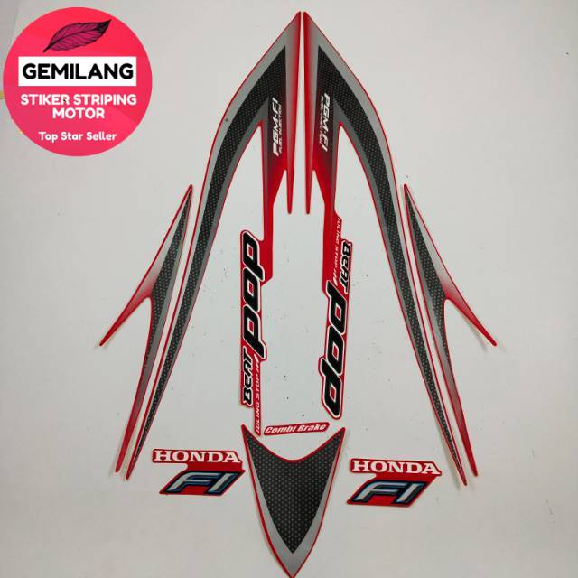 Striping Decal Polet Sticker honda beat pop idling stop 2014 2015 iss stiker body merah motor standa