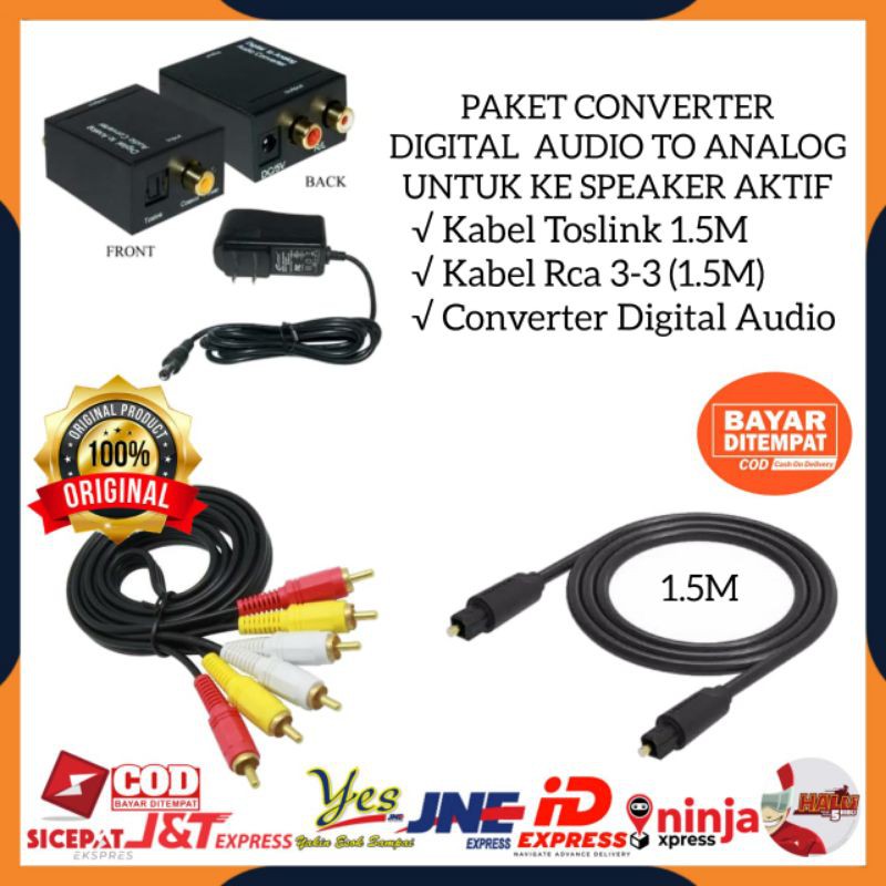 [COD] PAKET LENGKAP DIGITAL TO ANALOG AUDIO CONVERTER OPTICAL/COAXIAL TO RCA + KABEL OPTICAL OPTIK VENTION AUDIO 1.5M + KABEL RCA AUDIO 3 KE 3 / ALAT TV KE SPEAKER AKTIF AMPLIFIER ORIGINAL