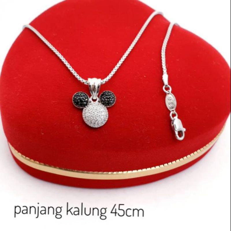 KALUNG PERAK WANITA SILVER 925 ASLI | RANTAI ITALY DAN LIONTIN MICKY MOUSE