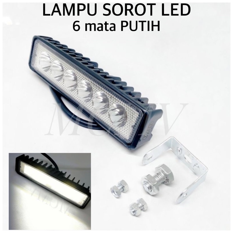 LAMPU SOROT motor LED BAR CREE 6 MATA PUTIH 18 watt / lampu tembak led bar work light 6 titik motor mobil flash