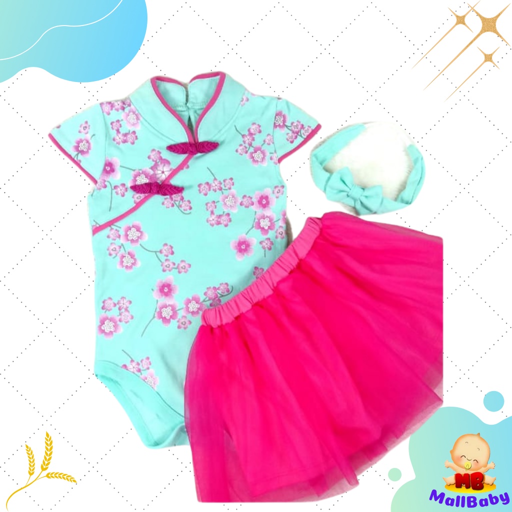 Baju Bayi Perempuan Set Jumper Rok Bandana Shanghai Cute