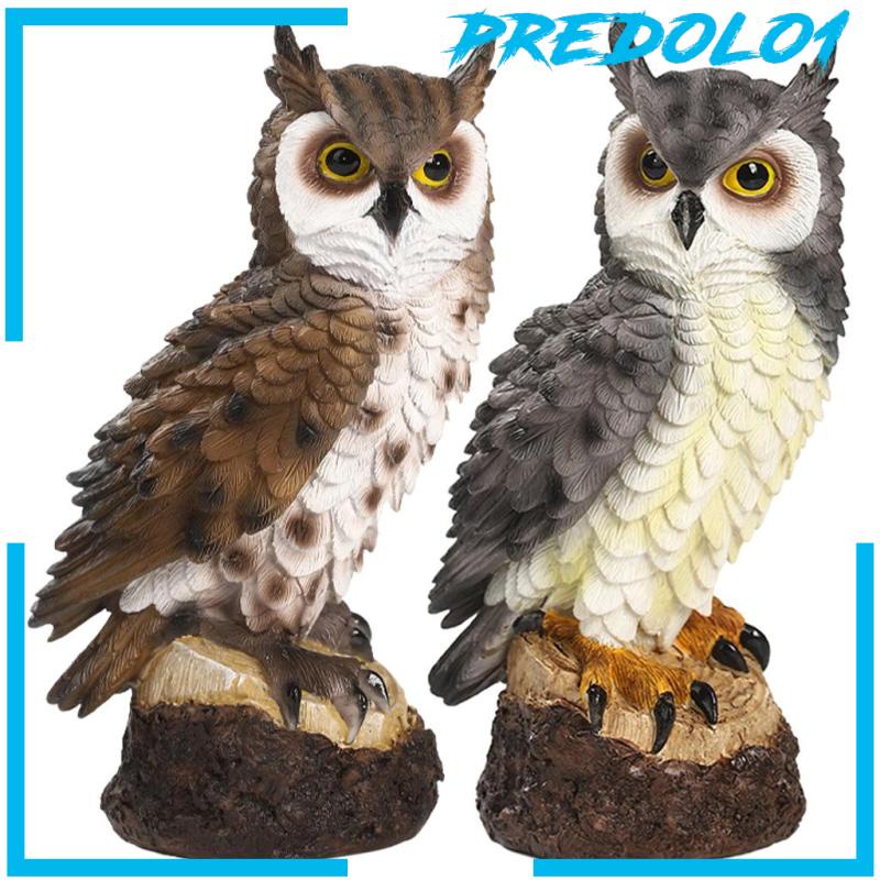 [PREDOLO1] Realistic Horned Owl Decoy Bird Scarecrow for Yard Garden Statues Ornament Brown