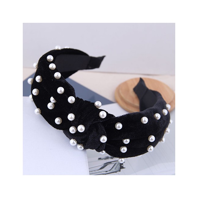 LRC Bando Fashion Nail Pearl Velvet Knotted Headband A59303