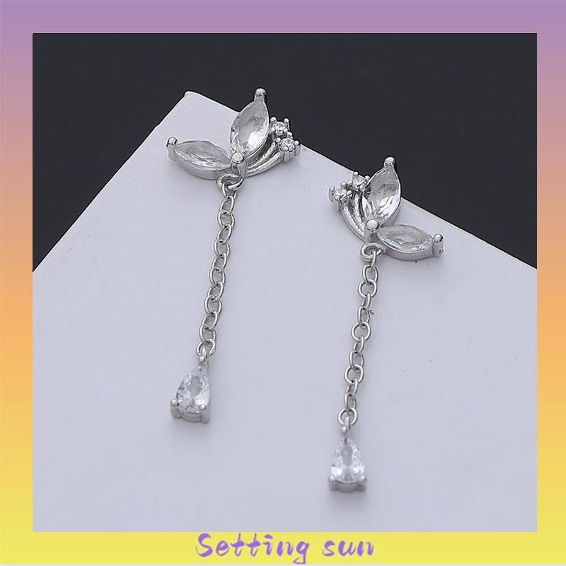 Anting Kupu-kupu Rumbai Drop Earrings Retro French Temperamen Indah Flash Diamond Earrings TN