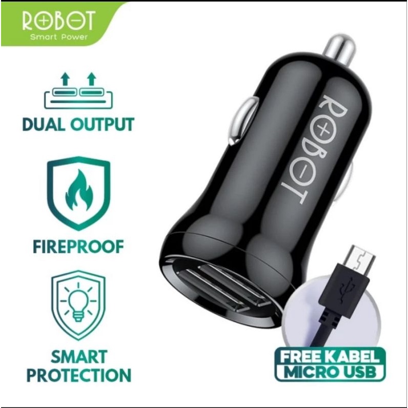 ROBOT Car Charger Dual Output RT-C07 - Free Kabel Micro USB - Original