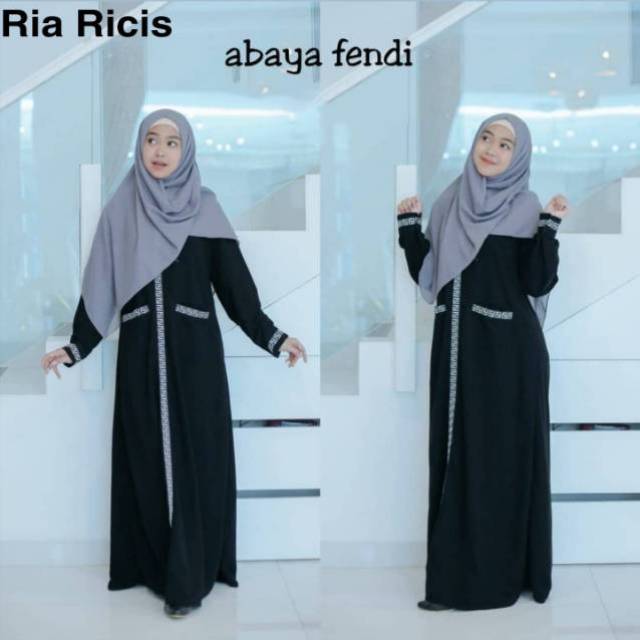 Abaya Gamis RIA RICIS Maxi Dress Arab Saudi motif Fendi Turki Umroh Dubai Turkey India Wanita Hitam